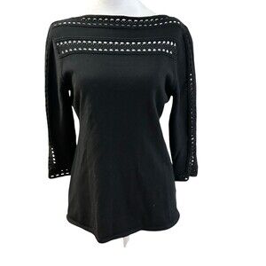 Amelie Boutique Woman’s Black Knit Top. 3/4‎ Sleeves Sz L